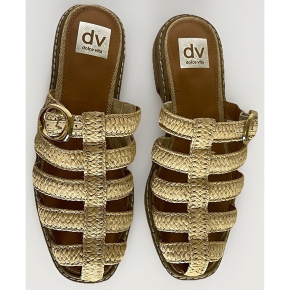 DV by Dolce Vita Fyona Fisherman Sandals Women Sz 8 Woven & Gold Buckle NWOB - Picture 2 of 12